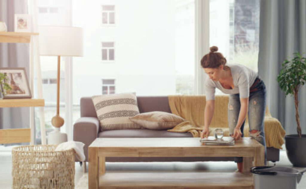 Detailed living room cleaning by professional home cleaning services