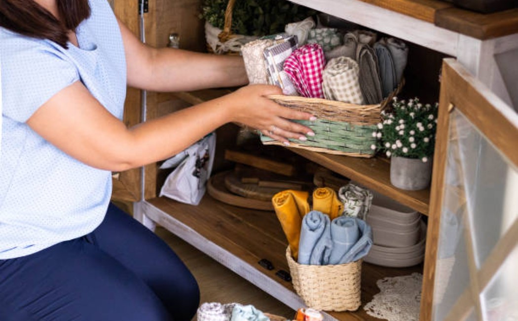 Woman receiving a package before her home cleaning appointment